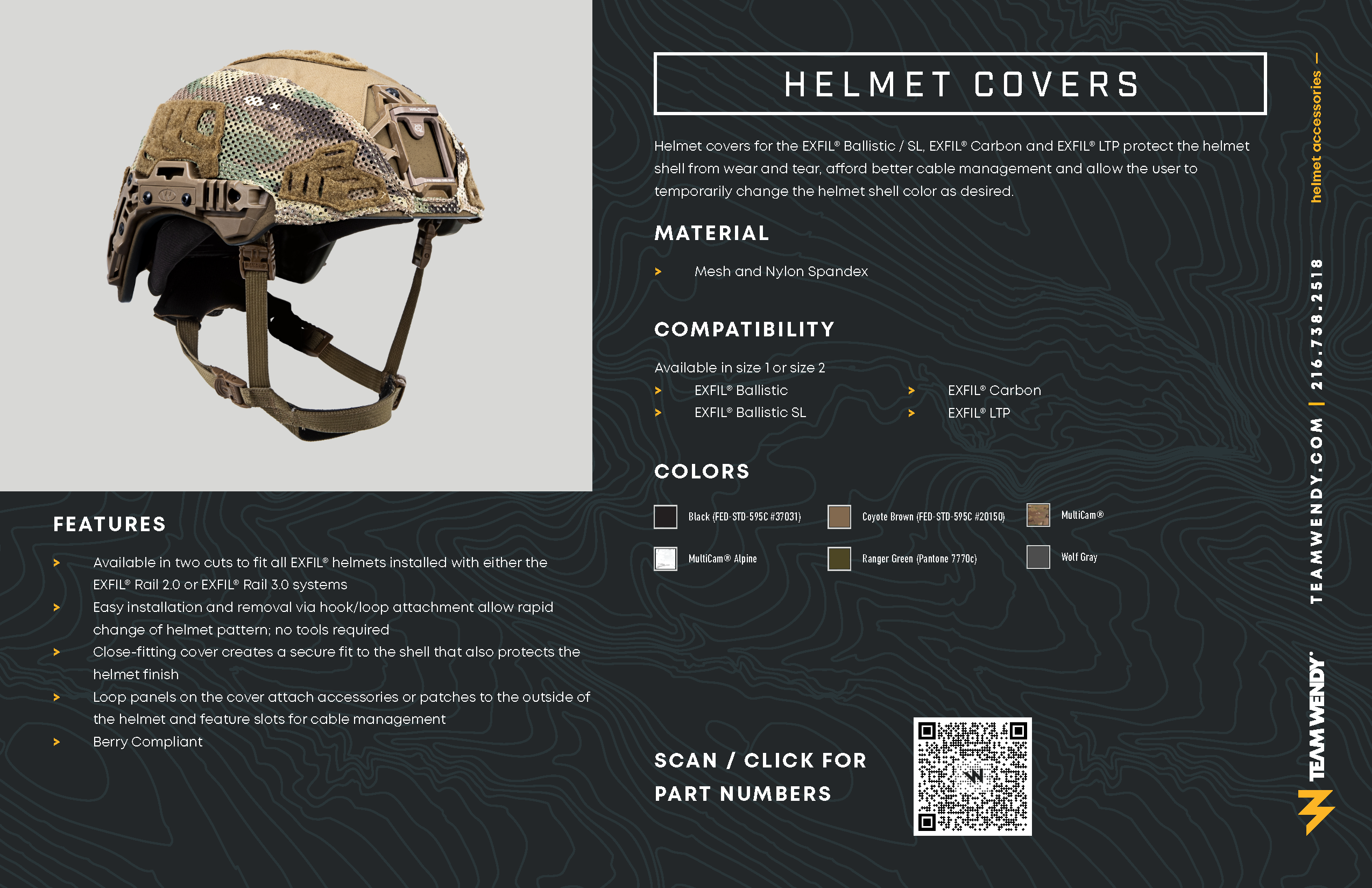 Team Wendy EXFIL® Rail 3.0 Helmet Cover - Nocturnal Optics