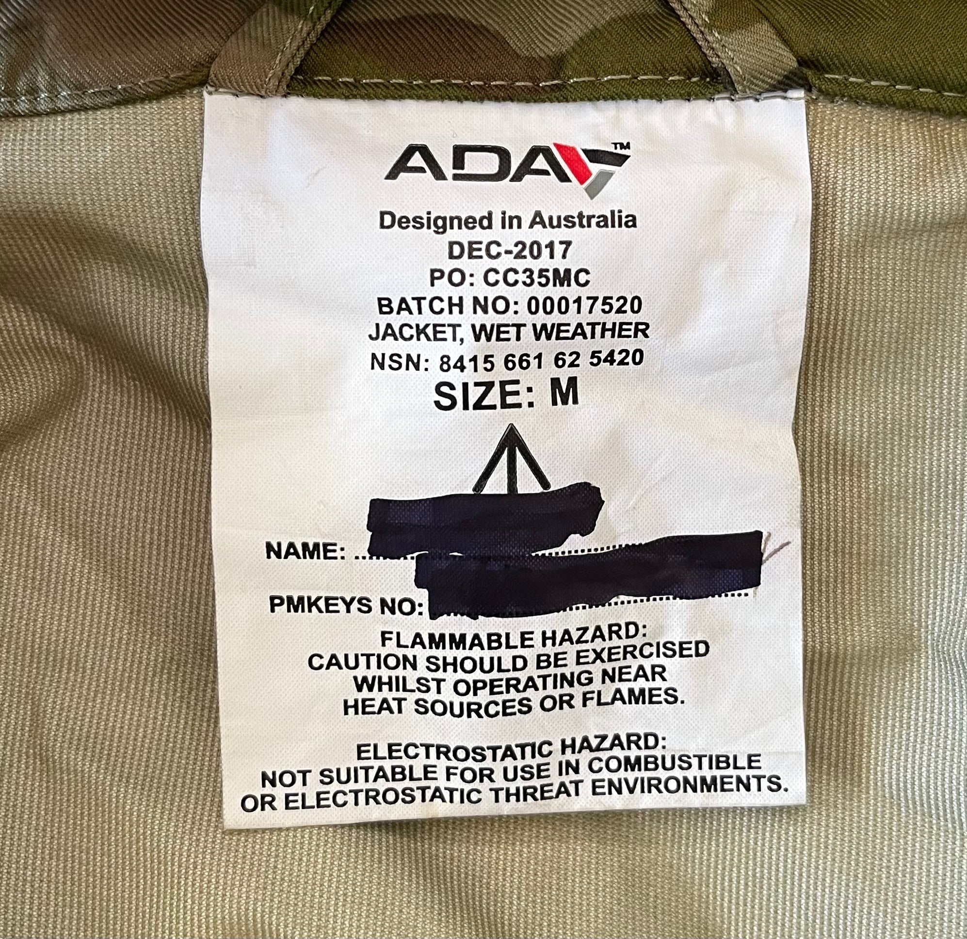 ADA AMCU Wet Weather Jacket (Grade 1 Surplus Item) - Nocturnal Optics Australia